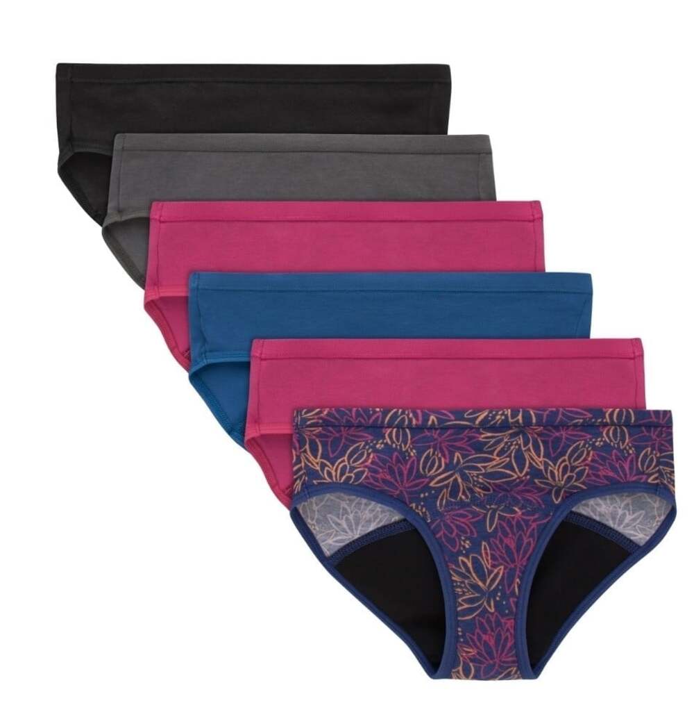 6-Pack Hanes Girls' Period Boxer Briefs Size 14 Multicolor Moderate Protection